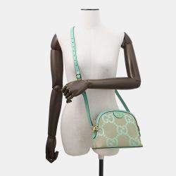 مملوكة مسبقًا حقيبة كتف غوتشي جمبو جي جي أوفيديا أخضر فاتح / بيج جلد كانفاس
