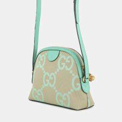 مملوكة مسبقًا حقيبة كتف غوتشي جمبو جي جي أوفيديا أخضر فاتح / بيج جلد كانفاس