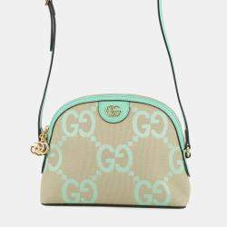 مملوكة مسبقًا Gucci Jumbo Gg Ophidia Shoulder Bag Mint Green/Beige Leather Canvas