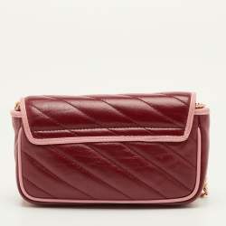 Pre Owned حقيبة كتف غوتشي سوبر ميني تورشون جي جي مارمونت جلد مبطن قطري أحمر/وردي