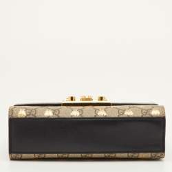 Pre Owned Gucci Padlock Small Black/Beige GG Supreme Canvas and Leather Shoulder Bag