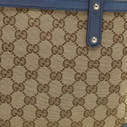 Pre Owned Gucci Craft Small Blue/Beige GG Canvas and Leather Tote