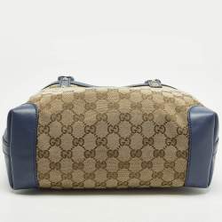 Pre Owned Gucci Craft Small Blue/Beige GG Canvas and Leather Tote