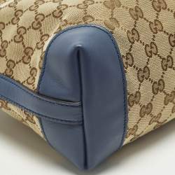 Pre Owned Gucci Craft Small Blue/Beige GG Canvas and Leather Tote