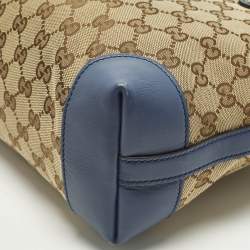 Pre Owned Gucci Craft Small Blue/Beige GG Canvas and Leather Tote