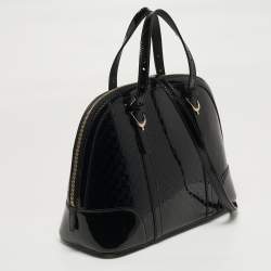مملوكة مسبقًا Gucci Nice Black Microguccissima Patent Leather Dome Satchel