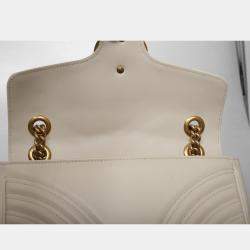 مملوكة مسبقًا Gucci White Leather GG Marmont Medium Shoulder Bag