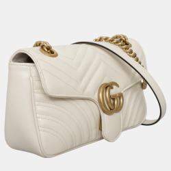 مملوكة مسبقًا Gucci White Leather GG Marmont Medium Shoulder Bag