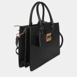 مملوكة مسبقًا Gucci Black Guccissima Leather Medium Padlock Convertible Tote