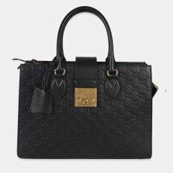 مملوكة مسبقًا Gucci Black Guccissima Leather Medium Padlock Convertible Tote