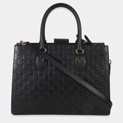 مملوكة مسبقًا Gucci Black Guccissima Leather Medium Padlock Convertible Tote