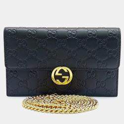 Pre Owned حقيبة ومحفظة غوتشي سلسلة توقيع جلد أسود كروس بودي