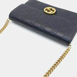 مملوكة مسبقًا Gucci Black Leather Signature Chain Wallet and Crossbody Bag