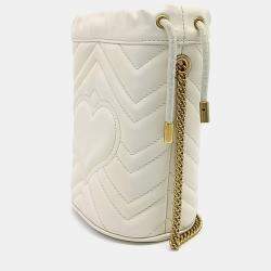 مملوكة مسبقًا Gucci Cream Leather GG Marmont Mini Bucket Bag