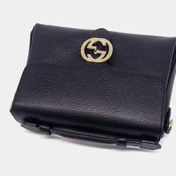 مملوكة مسبقًا Gucci Black Leather Interlocking Top Handle Tote and Shoulder Bag