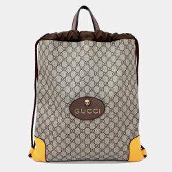 Pre Owned Gucci Beige Brown PVC Tote Backpack