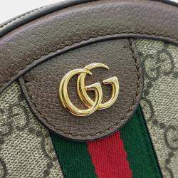 Pre Owned حقيبة كتف دائرية صغيرة غوتشي PVC بني بيج أوفيديا GG