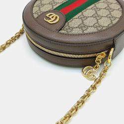 Pre Owned حقيبة كتف دائرية صغيرة غوتشي PVC بني بيج أوفيديا GG