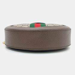 Pre Owned حقيبة كتف دائرية صغيرة غوتشي PVC بني بيج أوفيديا GG