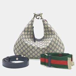 مملوكة مسبقًا حقيبة غوتشي كانفاس بِيْج/أزرق كحلي أتاشي متوسطة