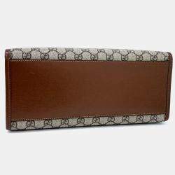 Pre Owned Gucci Beige Brown Coated Canvas GG Small Tote Bag