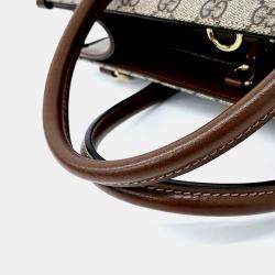 Pre Owned Gucci Beige Brown Coated Canvas GG Small Tote Bag