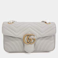 مملوكة مسبقًا Gucci Light Grey Leather Marmont Matrasse Shoulder Bag