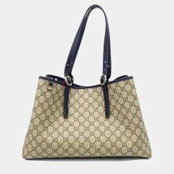 Pre Owned Gucci Beige Brown Coated Canvas and Leather GG Emblem Medium Shoulder Bag