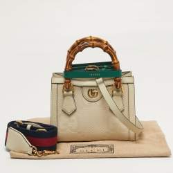 Pre Owned Gucci Diana Mini Off White Jumbo GG Canvas and Leather Tote