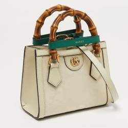 Pre Owned Gucci Diana Mini Off White Jumbo GG Canvas and Leather Tote