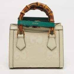 Pre Owned Gucci Diana Mini Off White Jumbo GG Canvas and Leather Tote