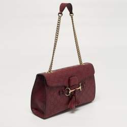 Pre Owned Gucci Emily Chain Medium Red Guccissima Leather Shoulder Bag