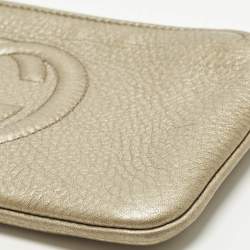 Pre Owned حقيبة كلاتش غووتشي سوههو جلد ذهبي ميتاليك بيد معصم