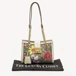 Pre Owned Gucci Padlock Small Beige/Off White Flora GG Supreme Canvas Tote