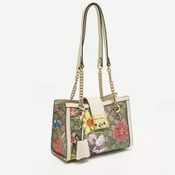 Pre Owned Gucci Padlock Small Beige/Off White Flora GG Supreme Canvas Tote