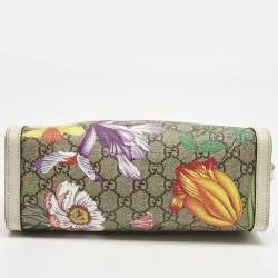 Pre Owned Gucci Padlock Small Beige/Off White Flora GG Supreme Canvas Tote