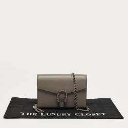 Pre Owned Gucci Crystal Dionysus Grey Leather Wallet On Chain