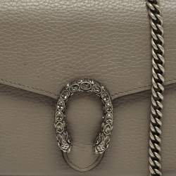 Pre Owned Gucci Crystal Dionysus Grey Leather Wallet On Chain