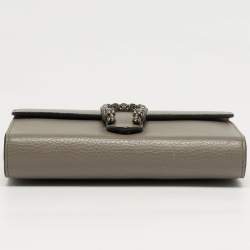 Pre Owned Gucci Crystal Dionysus Grey Leather Wallet On Chain