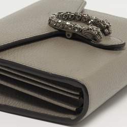 Pre Owned Gucci Crystal Dionysus Grey Leather Wallet On Chain