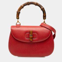 Pre Owned Gucci Red Calfskin Bamboo Night