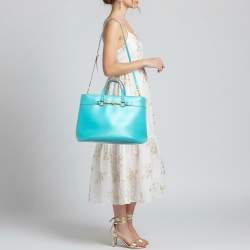 مملوكة مسبقًا Gucci Bright Bit Large Turquoise Leather Tote