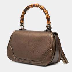 Pre Owned حقيبة غوتشي ساتشل بامبو جديد جلد بني وسط