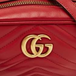 مملوكة مسبقًا Gucci GG Marmont Mini Red Matelassé Leather Camera Bag
