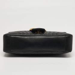 Pre Owned حقيبة كتف غوتشي مارمونت جي جي متوسطة كانفاس ماتلاسسيه أسود/بيج