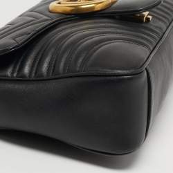 Pre Owned حقيبة كتف غوتشي مارمونت جي جي متوسطة كانفاس ماتلاسسيه أسود/بيج