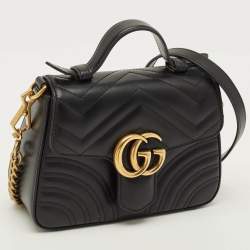 مملوكة مسبقًا Gucci GG Marmont Mini Black Matelassé Leather Top Handle Bag