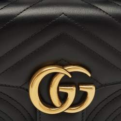 مملوكة مسبقًا Gucci GG Marmont Mini Black Matelassé Leather Top Handle Bag