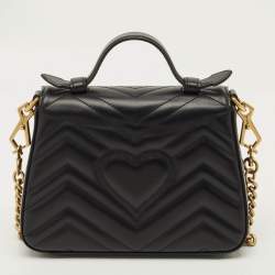 مملوكة مسبقًا Gucci GG Marmont Mini Black Matelassé Leather Top Handle Bag