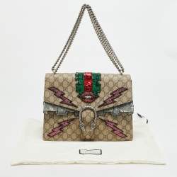 مملوكة مسبقًا Gucci Embellished Patch Dionysus Medium Beige GG Supreme Canvas and Suede Shoulder Bag